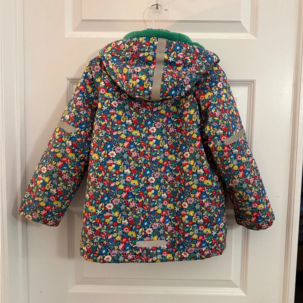 Mini Boden Multicolor Floral Puffer Jacket with Green Hood - Picture 2 of 3